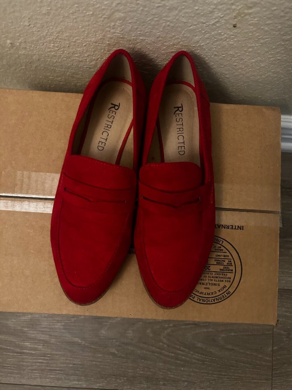 Used Restricted Red Suede Penny Loafers Size 6.5 1950's style